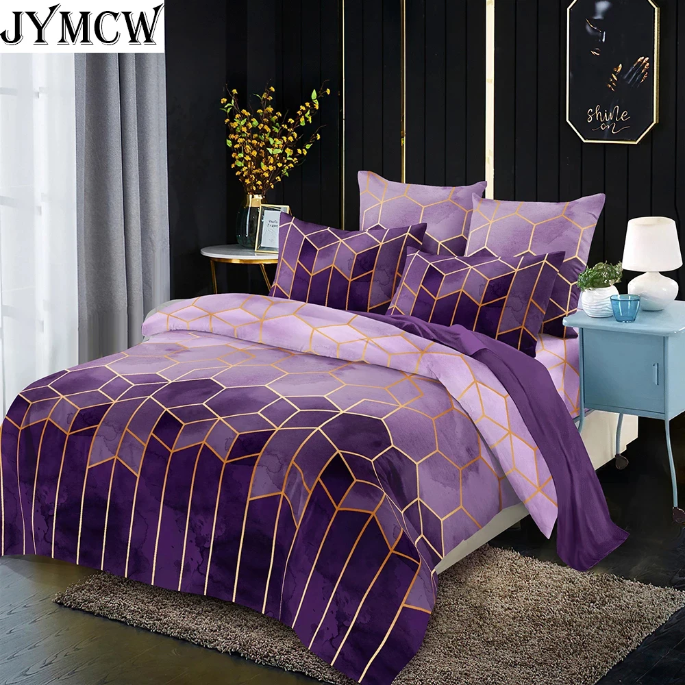 

Bedding set, Nordic geometric gold-plated plaid duvet cover and pillowcase, double, large, and extra large (no sheets)