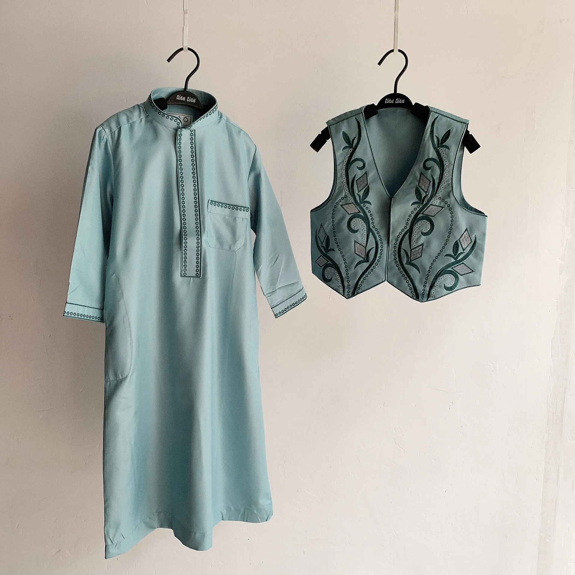 Muslim Boys Jubba Thobe Plain Simple Robe With Embroider Waistcoat Arab India Islam Child Traditional Dress Malaysia Moslem Sets