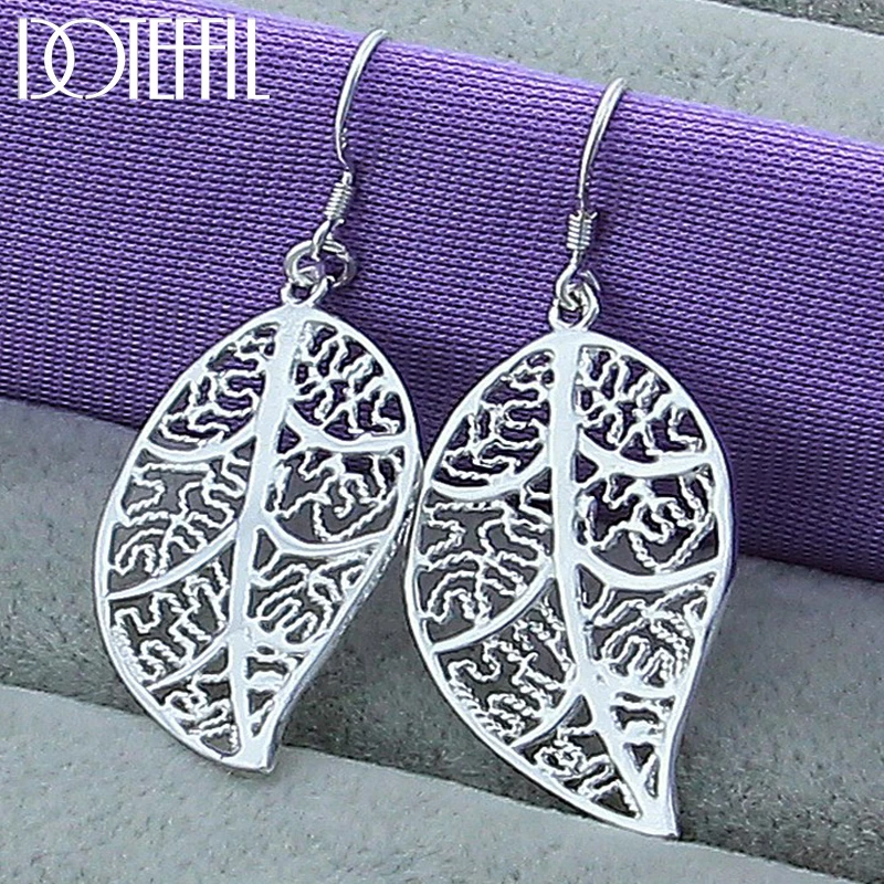 

DOTEFFIL 925 Sterling Silver Leaves Drop Earrings For Woman Wedding Engagement Fashion Party Charm Jewelry