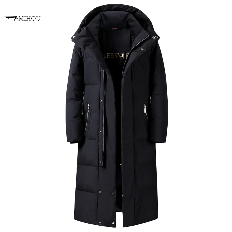 

2024 Winter Down Coat Men Hooded Fashion X-Long 90% White Duck Down Winter Jacket Men Thick Warm High Quality Brand Black Parkas
