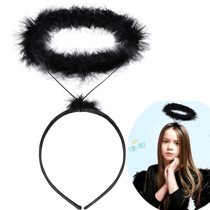 

Головная повязка с ангелом, Черная головная повязка с ореолом, аксессуар для костюма на Хэллоуин и Рождество, аксессуары для вечеринки