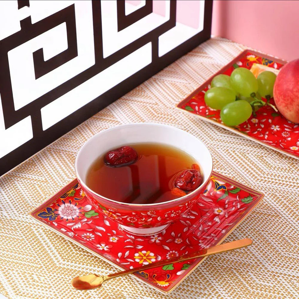 

Chinese Red Ceramic Plate Hand-Painted Art Creative Tableware Dinner Plates Set Charger Plates for Wedding Pasta Plate