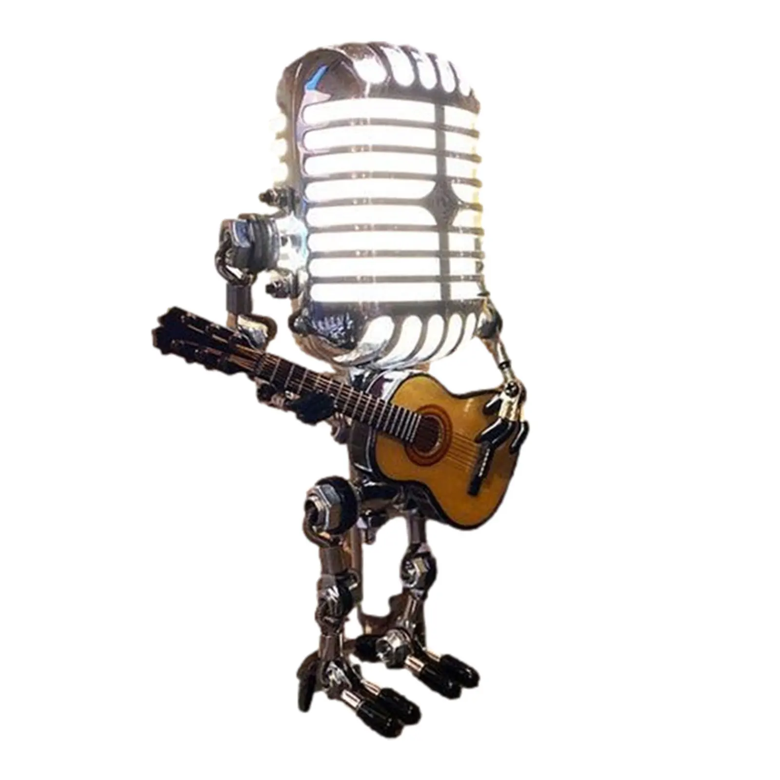 

Microphone Robot Desk Lamp | Resin Microphone Robot Lamp with Mini Guitar | Robot Dimmer Lamp Vintage Light Home Decor Nightstan