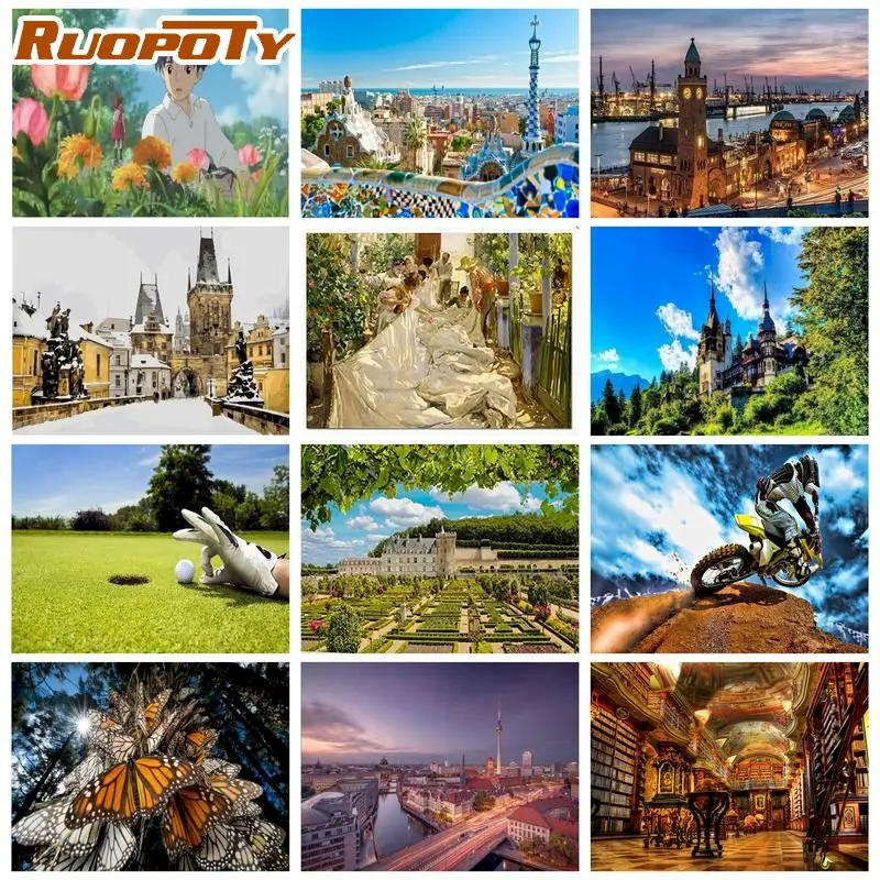 

RUOPOTY Oil Paint By Numbers Landscape Drawing On Canvas Painting By Number Scenery Painting Home Decor