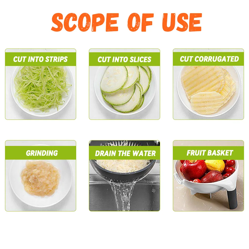 multifunctional vegetable cutter kitchen fruit vegs slicer grater shredder with drain basket slicers 9 in 1 gadgets kitchen tool free global shipping