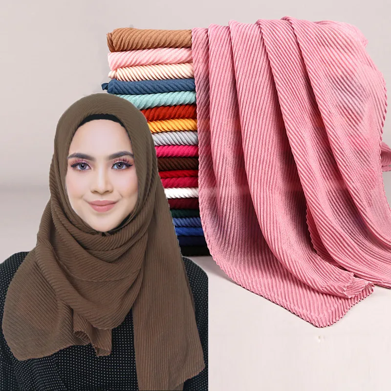 

Women's Pleated Crinkle Cotton Hijab Scarf Muslim Plain Head Wrap Shawl Wrinkled Scarves Soft Islamic Headscarf Large Size