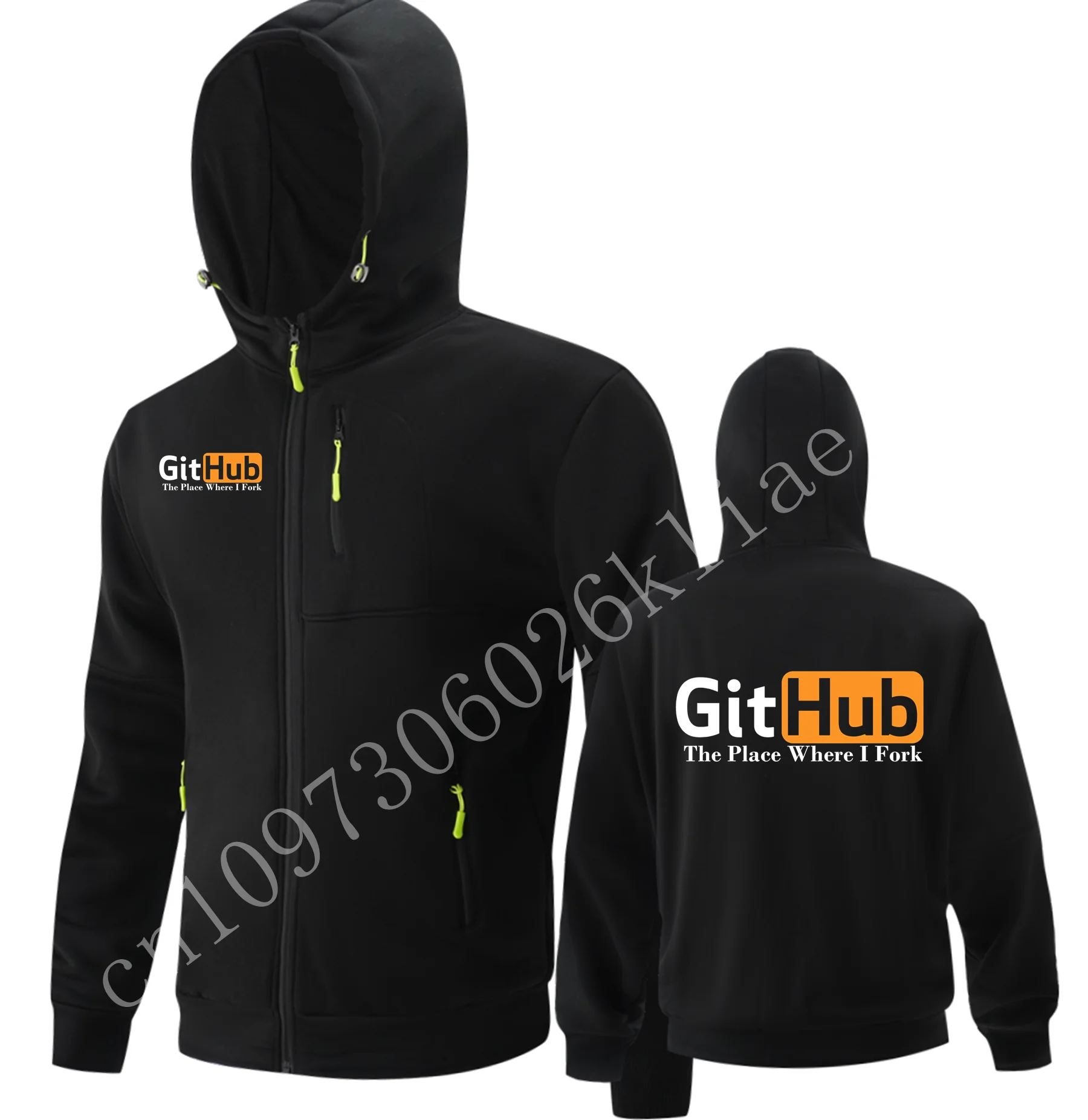 Фото Мужские толстовки с капюшоном GitHub The Place Where I Fork, флисовая мужская толстовка с капюшоном, мужская толстовка с капюшоном №3