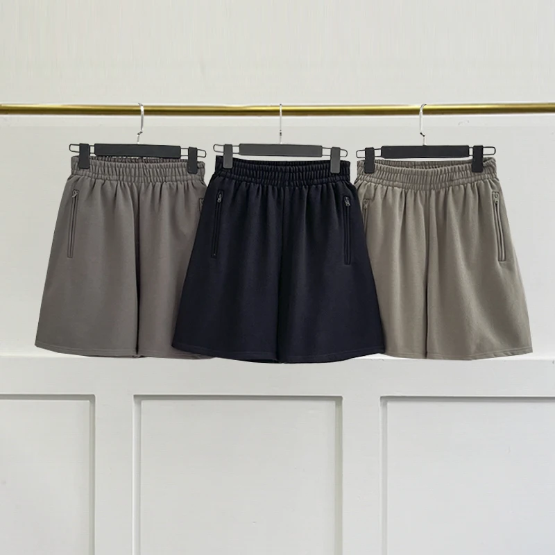 New Summer Men's  Cotton Shorts High Quality Men Women Fleece Short Pants Zipper Pocket Breeches