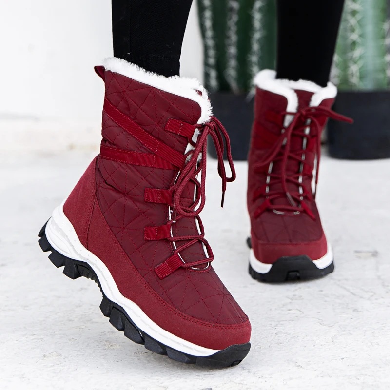 Women Waterproof Winter Shoes Female Snow Boots Platform Keep Warm Ankle Winter Boots Thick Fur Heels Botas Mujer