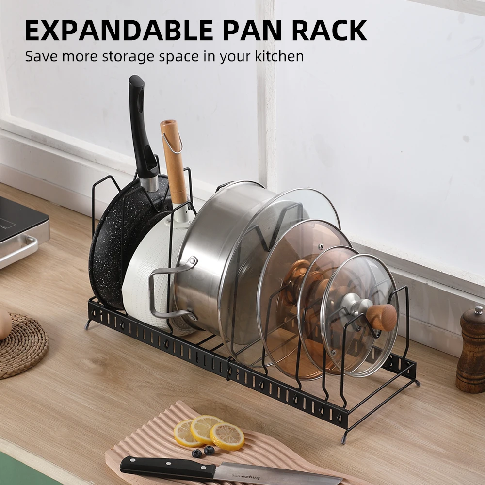 

Expandable Stainless Steel Storage Rack Kitchen Organizer Holder For Pan Pot Lid Cutting Board Drying Cookware Rack Organizer