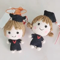 2pcshand crocheted cute pendant college graduate doll bachelor couple souvenir collection exquisite beauty