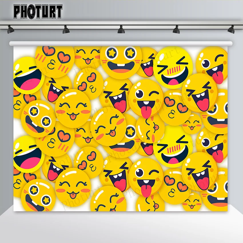 Фон для фотосъемки с изображением желтого смайлика детей из полиэстера