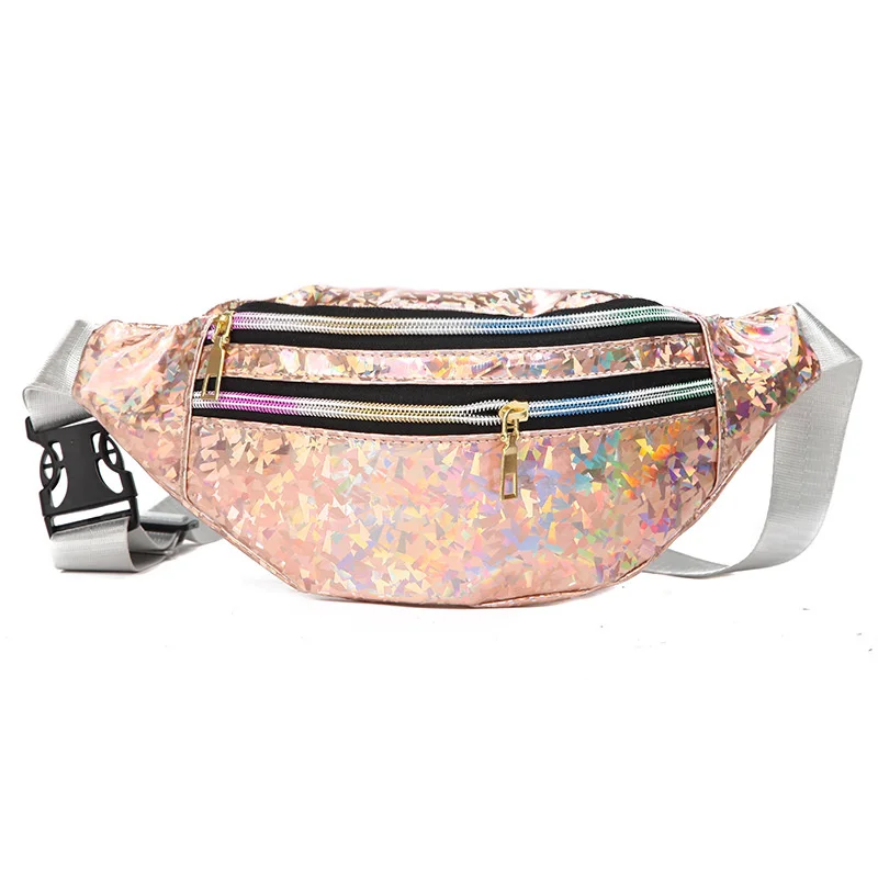 

Holographic Waist Bags Women Silver Fanny Pack Female Belt Bag Black Geometric Waist Packs Laser Chest Phone Pouch Bum Bag