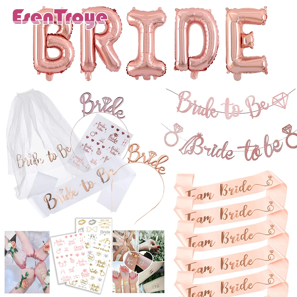 

Bachelorette Party Decorations Bride To Be Tattoo Stickers Veil Sash Headband Balloon Bridal Shower Accessories Wedding Supplies