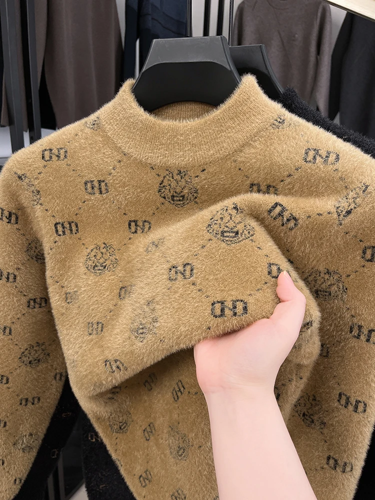 Норковый вязаный свитер меховой дизайнерский модный жаккардовый новый мужской