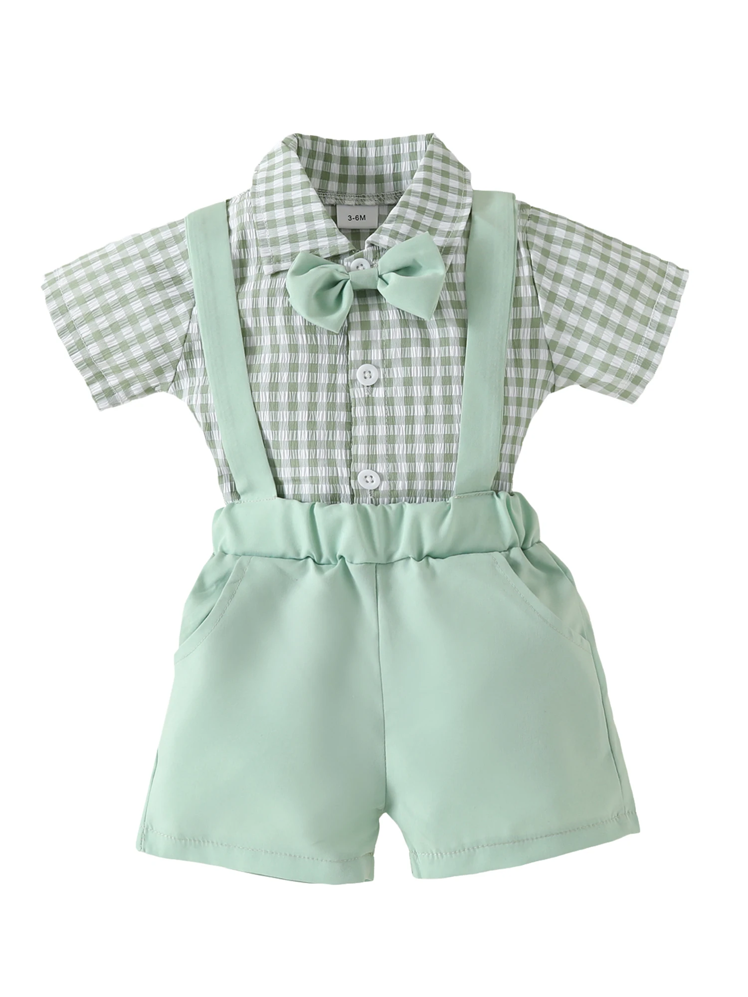 

RUIBBWAN Toddler Kids Baby Boys 2Pcs Gentleman Outfits Short Sleeve Button Down Bowtie Shirt Top Suspender Shorts Summer