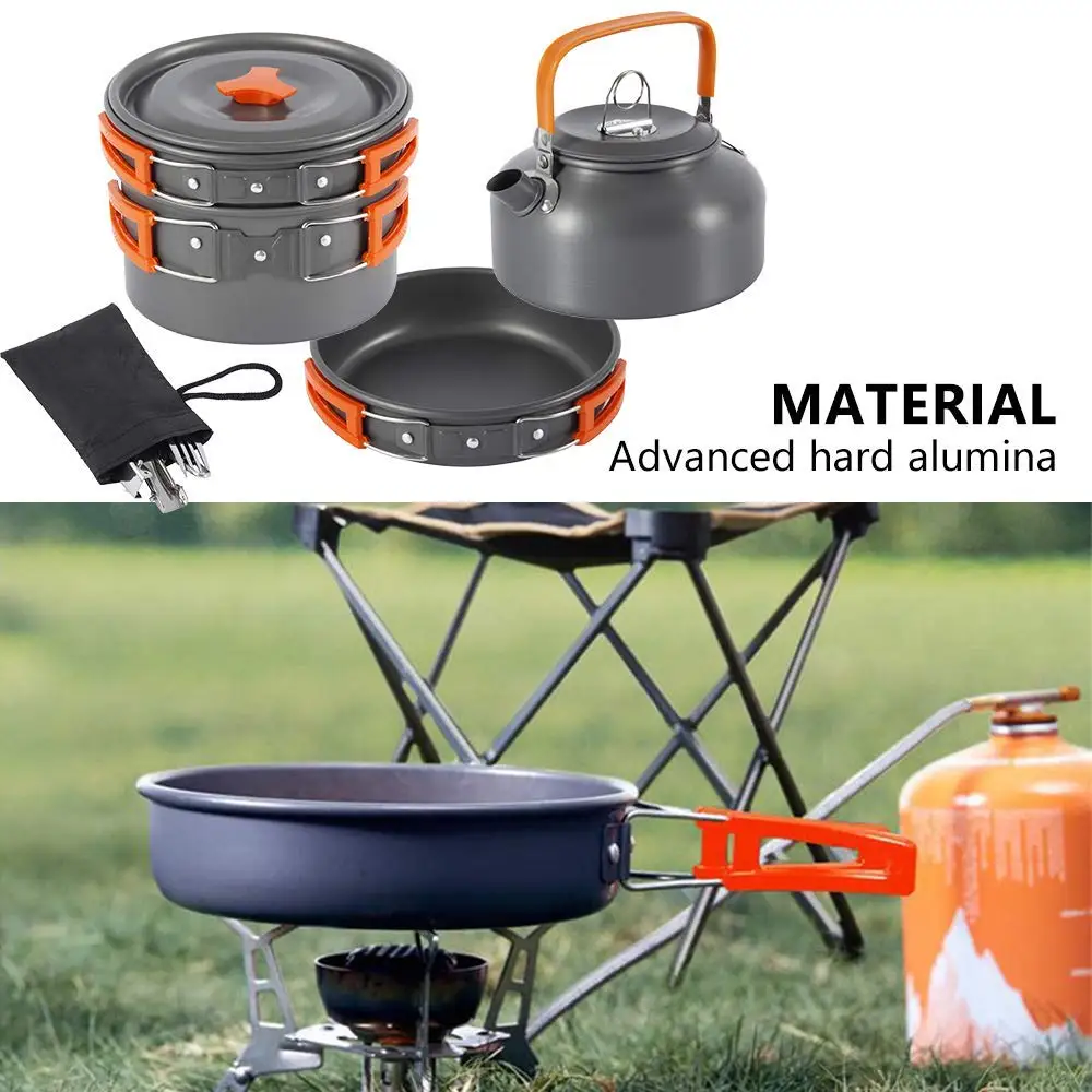 Camping Cookware Kit Outdoor Aluminum Cooking Set Water Kettle Pan Pot Travelling Hiking Picnic BBQ Tableware Equipment |