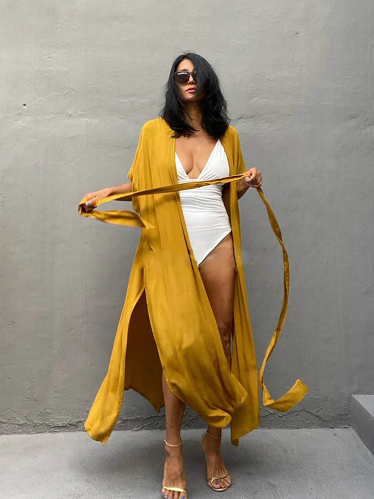 

2023 Beach Outfits For Women Swimwear Bohemian Summer Outing Cover-Ups Oversize Kimono With Belt Holiday Beachwear