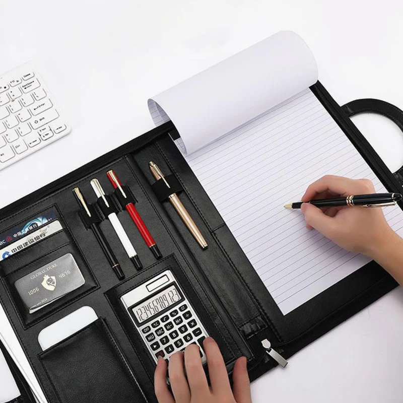 

Women Business Briefcase A4 Zipper Bag Folder Pu Leather Clip Notebook Organizer Business Handbag Portfolio Folder With Handles