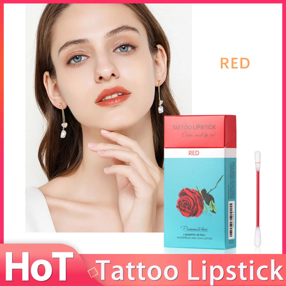 5 Colors 20Pc/Box Tattoo Lipstick Waterproof And Long Lasting Cotton Swab Lip Gloss