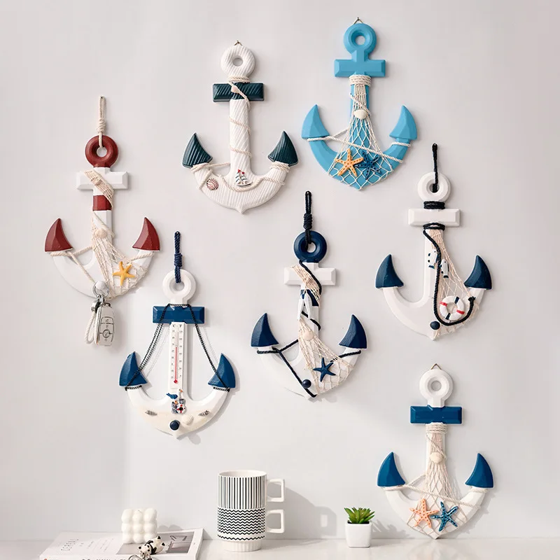 

Wooden Mediterranean Style Anchor Wall Hanging Nautical Theme Bar Beach House Decoration Home Crafts Hanging Decoration