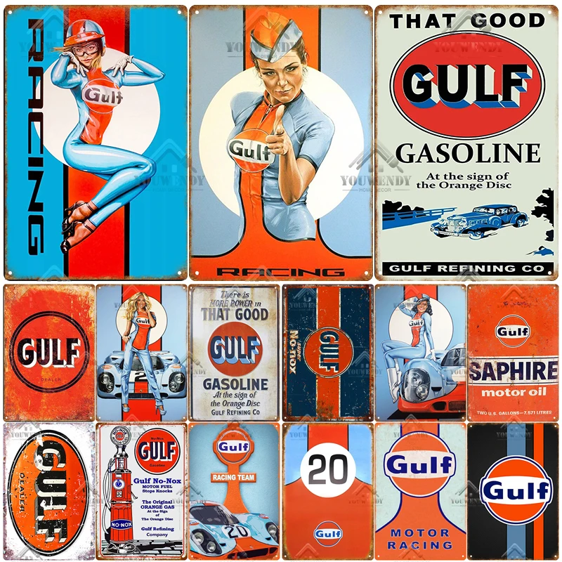 Shabby Chic Gulf Racing Vintage Metal Tin Signs Metal Plaque Sign Retro Garage Wall Decor Plate Gas Station Decoration