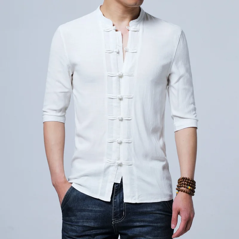 

Tradictional Chinese Clothing for Men Half Sleeve Cotton Linen Chinese Style Shirts Kung Fu Tai Chi Tang Suit Style Tops