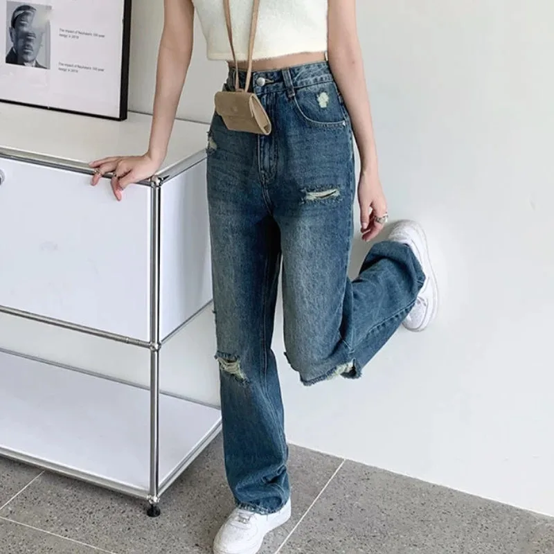 

Jeans Women Wide Leg High Waist Streetwear Vintage Washed Retro Spring Thin Loose New All-match Fashion Female Trousers Korean
