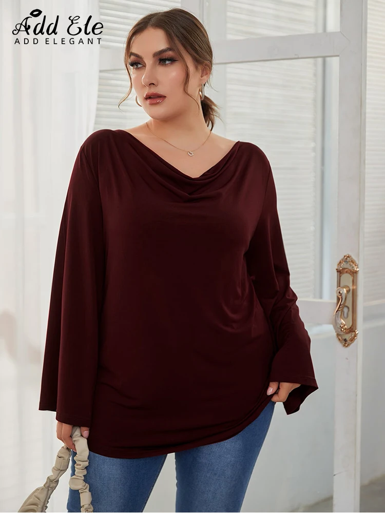 Add Elegant Plus Size Blouses For Women 2022 Autumn V-Neck Elastic Long Sleeve Loose Solid Design Stylish Oversize Tops B701