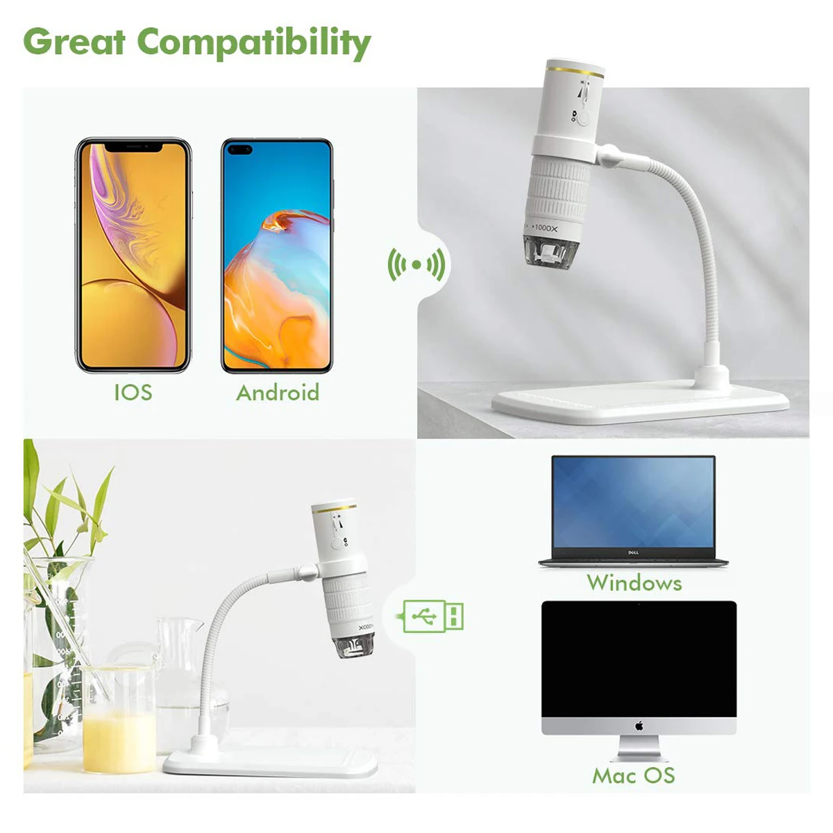 Цифровой микроскоп dodocool с Wi-Fi HD 1080P разрешение от 50 до 1000x эндоскоп беспроводным