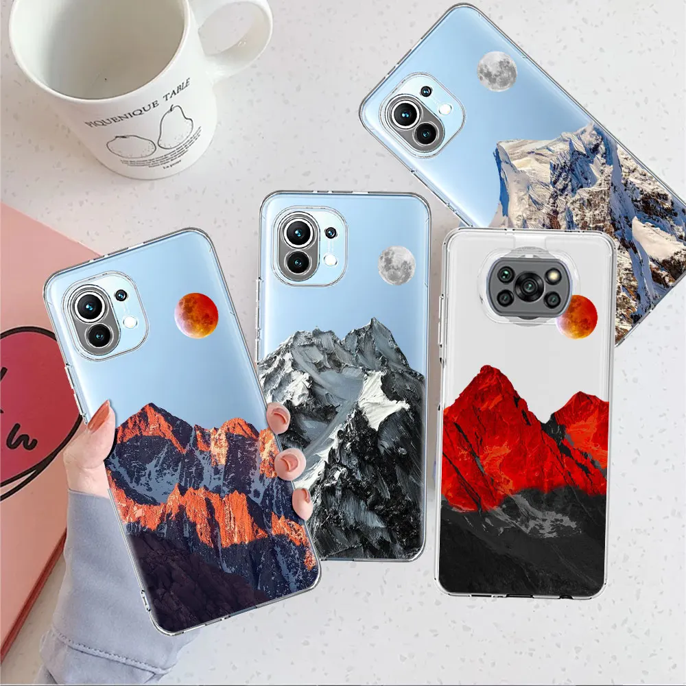 

Aesthetic Snow Mountain Clear Case For Xiaomi Mi Poco X3 NFC M3 Pro F3 F1 11 Lite 12 Note 10 11T 9T Transparent Phone Cover