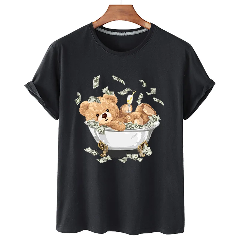

Women's New Fashion Short Sleeve Half Sleeve T Shirt Summer Casual Oversized Bear Print T Shirt 100% Cotton 4XL