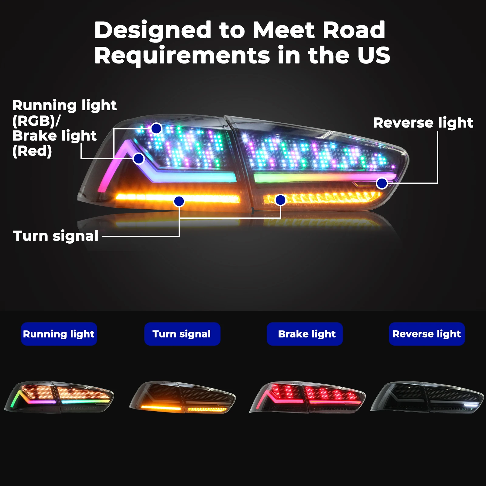 DK Motion светодиодные задние фонари RGB для Nissan Mitsubishi Lancer 2008-2018 EX EVO динамические