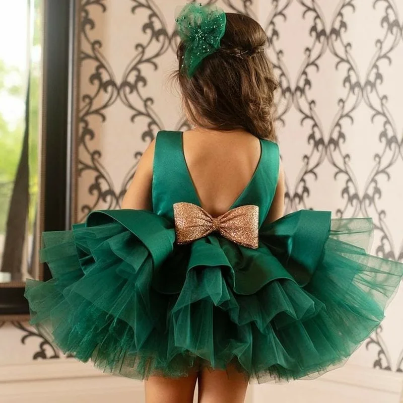 Toddler Girl Christmas Party Princess Dress Infnat Baptism Prom Gown Girls Birthday Party Green Vestidos Formal Ceremony Dresses