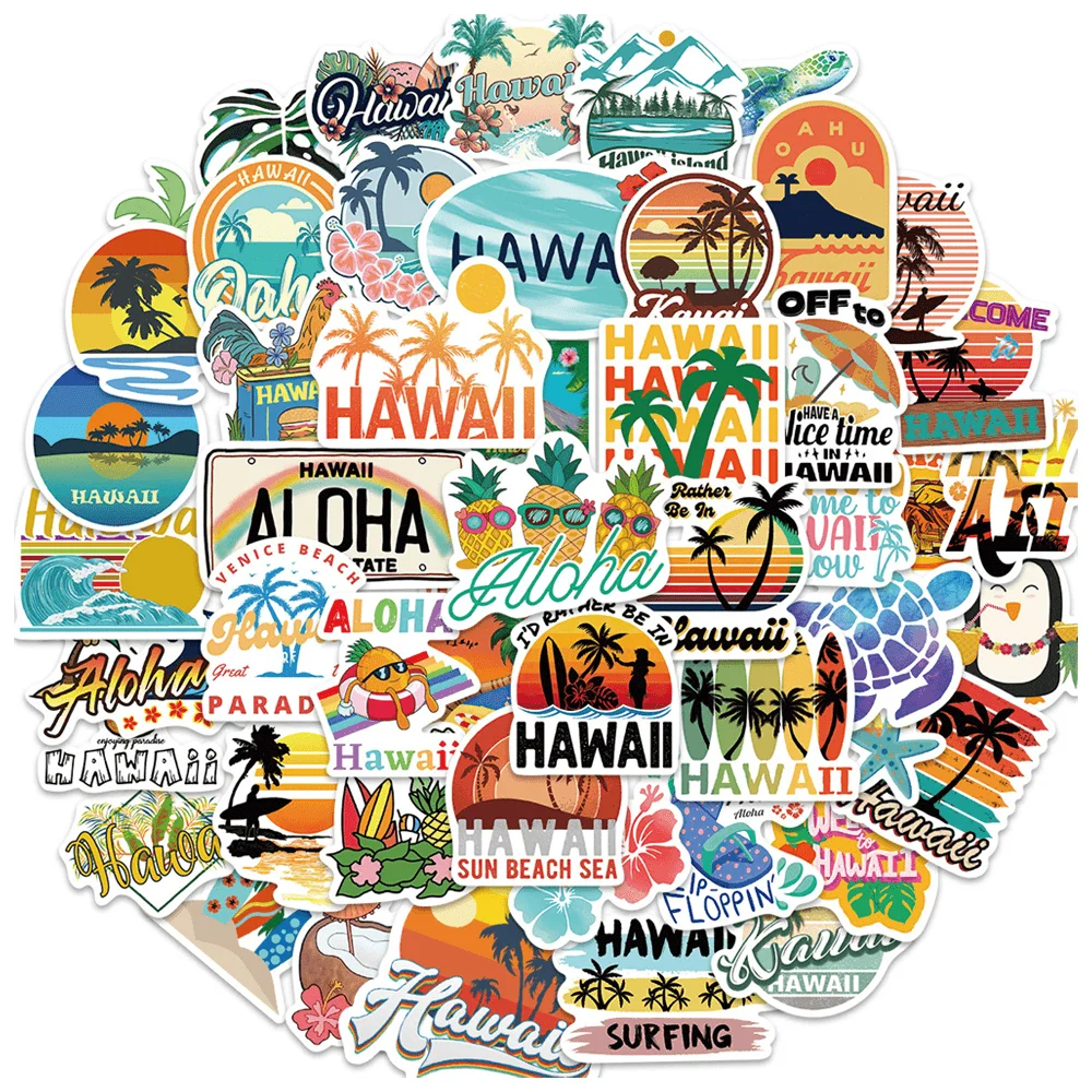 

50pcs Cartoon Summer Hawaii Stickers For Laptop Suitcase Scrapbook DIY Sticker Aesthetic Craft Supplies Scrapbooking Material