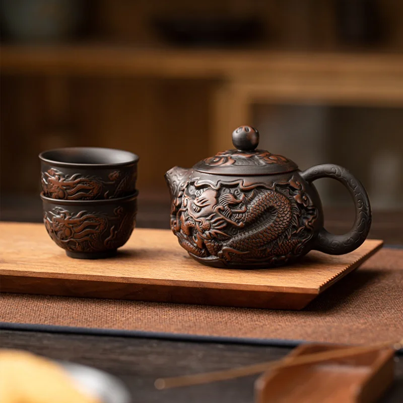 Фиолетовый керамический чайник Jianshui с драконом ручная роспись античный