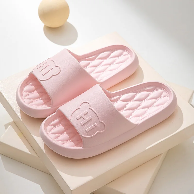 Cute Bear Home Slippers for Women Summer House Bathroom Lightweight EVA Couple Korean Style Cartoon Cool Flats Shoes Slides Male