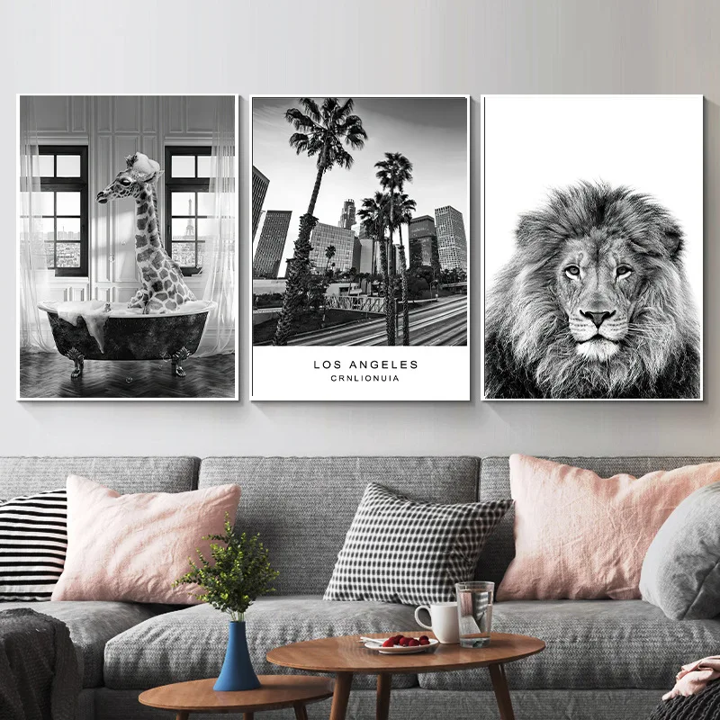 Современное украшение для ванной комнаты плакат с жирафом животными архитектура