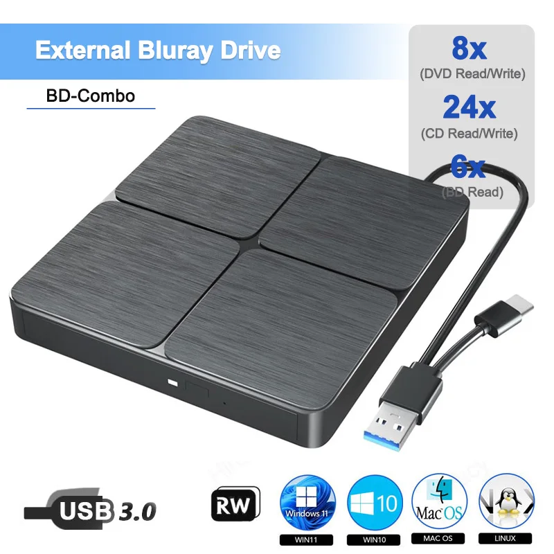 Портативный Внешний Blu-Ray DVD-Drive USB 3.0 BD-Combo CD DVD-плеер Для Ноутбука Настольного