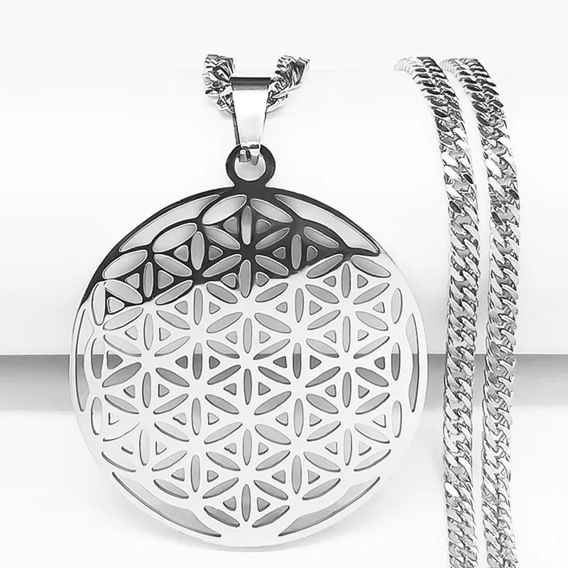 

Vintage Flower of Life Stainless Steel Chain Necklaces for Women Men Round Mandala Necklaces Sacred Geometry Jewelry Gifts NXS08
