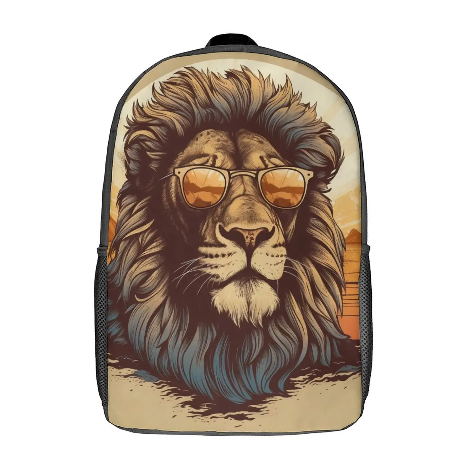 

Lion Backpack Retro Sunset Animals With Sunglasses Soft Backpacks Polyester Streetwear School Bags University Colorful Rucksack