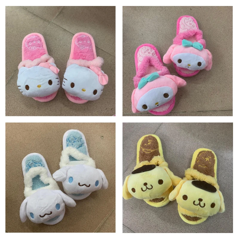 

19CM Sanrioed Kawaii Soft Elastic Short Plush Cinnamoroll Hello Kittys My Melody Cartoon Plush Doll Cute Plush Cotton Slippers