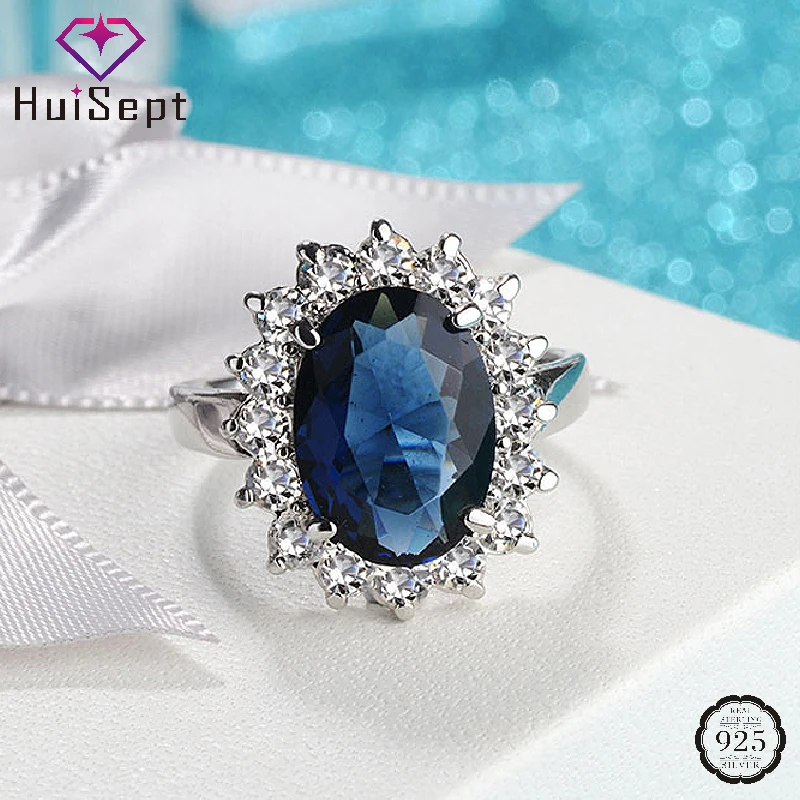 

HuiSept Trendy Women Rings 925 Silver Jewelry with Sapphire Zircon Gemstone Accessories for Wedding Party Gift Finger Ring