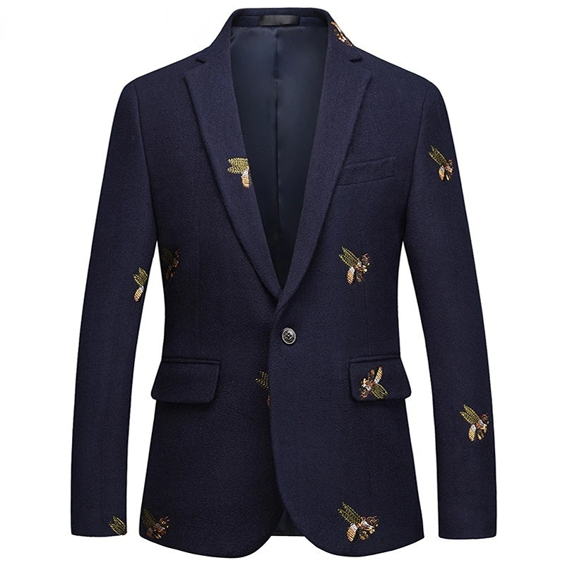 

Autumn Winter Quality Luxurious Bee Embroidery Woolen Fabric Blazer Wedding Prom Singers Blazers Costume 5XL