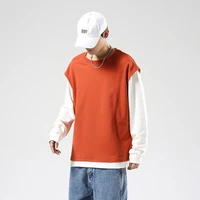 new korean fashion splicing pullover for teenagers 2022 spring and autumn mens personalized top round neck casual t shirt