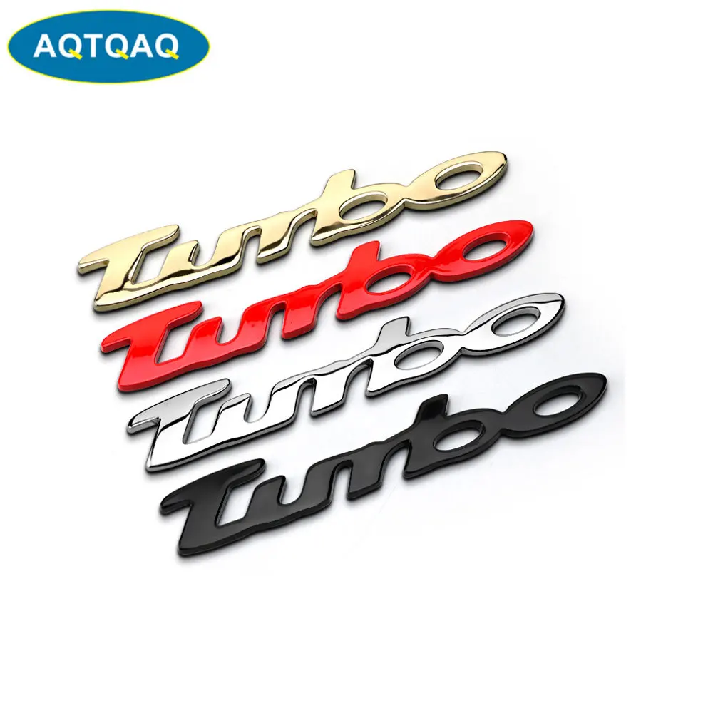 

AQTQAQ 1Pair 3D Metal TURBO Logo Car Badge Emblem Sticker +4Pcs Knurled Style With Plastic Core Valve Caps for Universal Car Sty