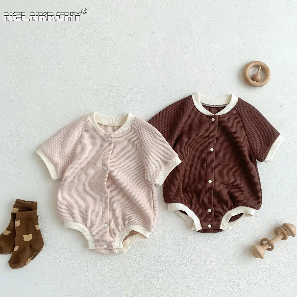 Infant Baby Girls Boys Patch Waffler Outfits Jumpsuits Kids Newborn Clothing Cotton Overalls Single-breasted Bodysuits
