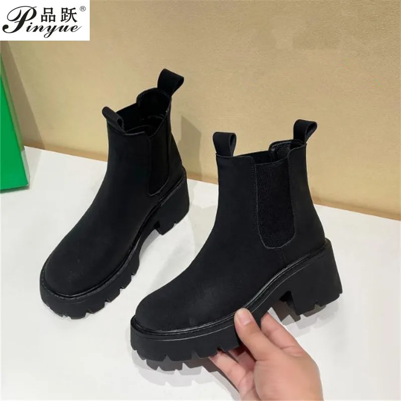 

Женские ботинки на платформе, осенне-зимние ботильоны в стиле панк, мотоциклетные ботинки на высоком каблуке