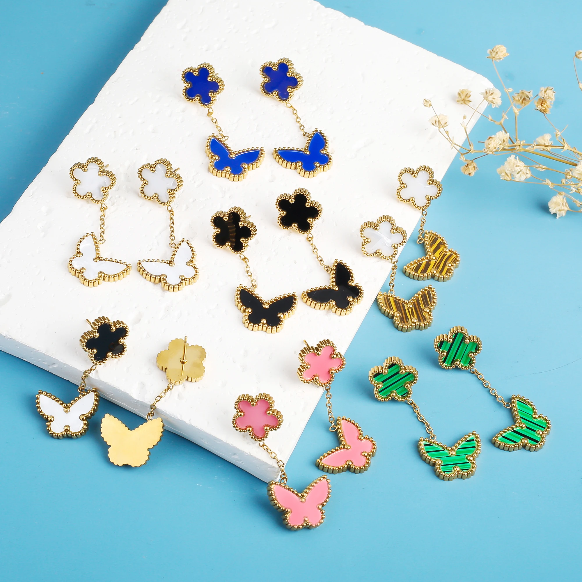 Классические роскошные висячие серьги из нержавеющей стали с пятью листьями