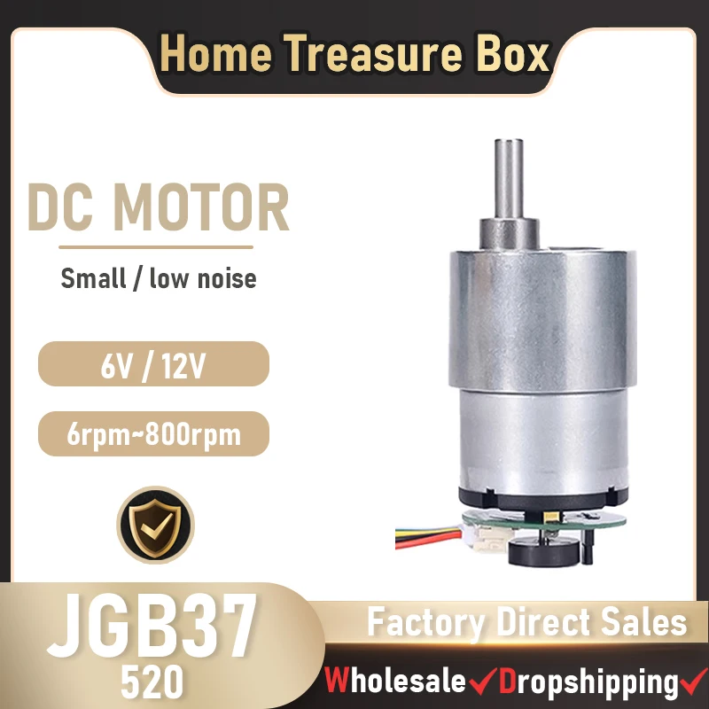 

DC Motor JGB37-520 with Metal Gearbox High Torque Brushed 6RPM-800RPM Voltage 6/12V DC deceleration motor with speed measurement